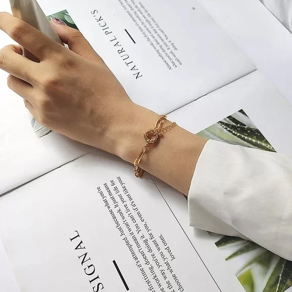 NEW Women’s 14k Gold Filled‎ Paperclip Adjustable Bangle Bracelet